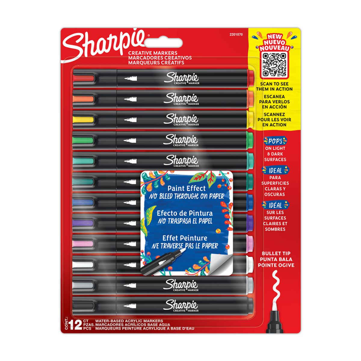 SHARPIE - Sharpie Marcadores Acrílico Punta Bala 12 Colores Surtidos