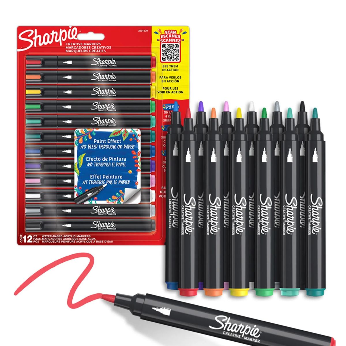 SHARPIE - Sharpie Marcadores Acrílico Punta Bala 12 Colores Surtidos