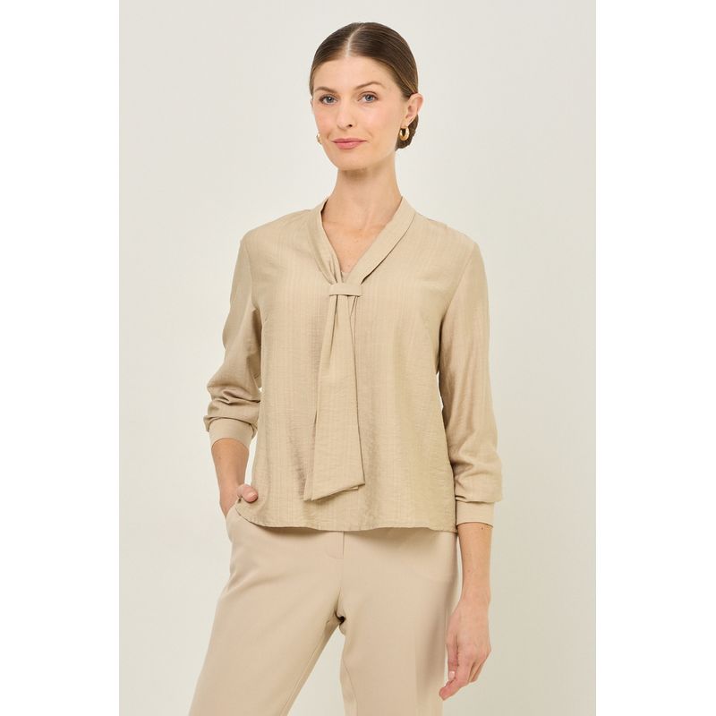 MA GRIFFE - Blusa Manga Larga Beige Mujer Magriffe