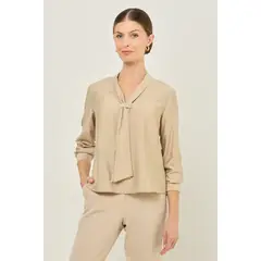MA GRIFFE - Blusa Manga Larga Beige Mujer Magriffe