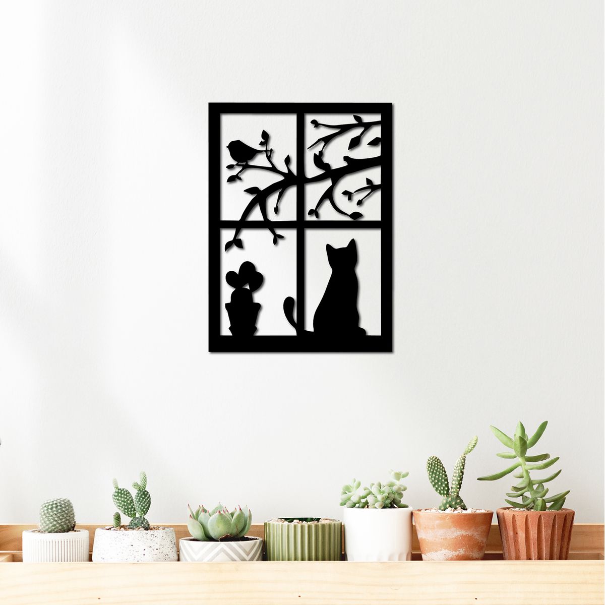 ELAB PROPIA - Cuadro Gato En La Ventana - Madera Fun Republic