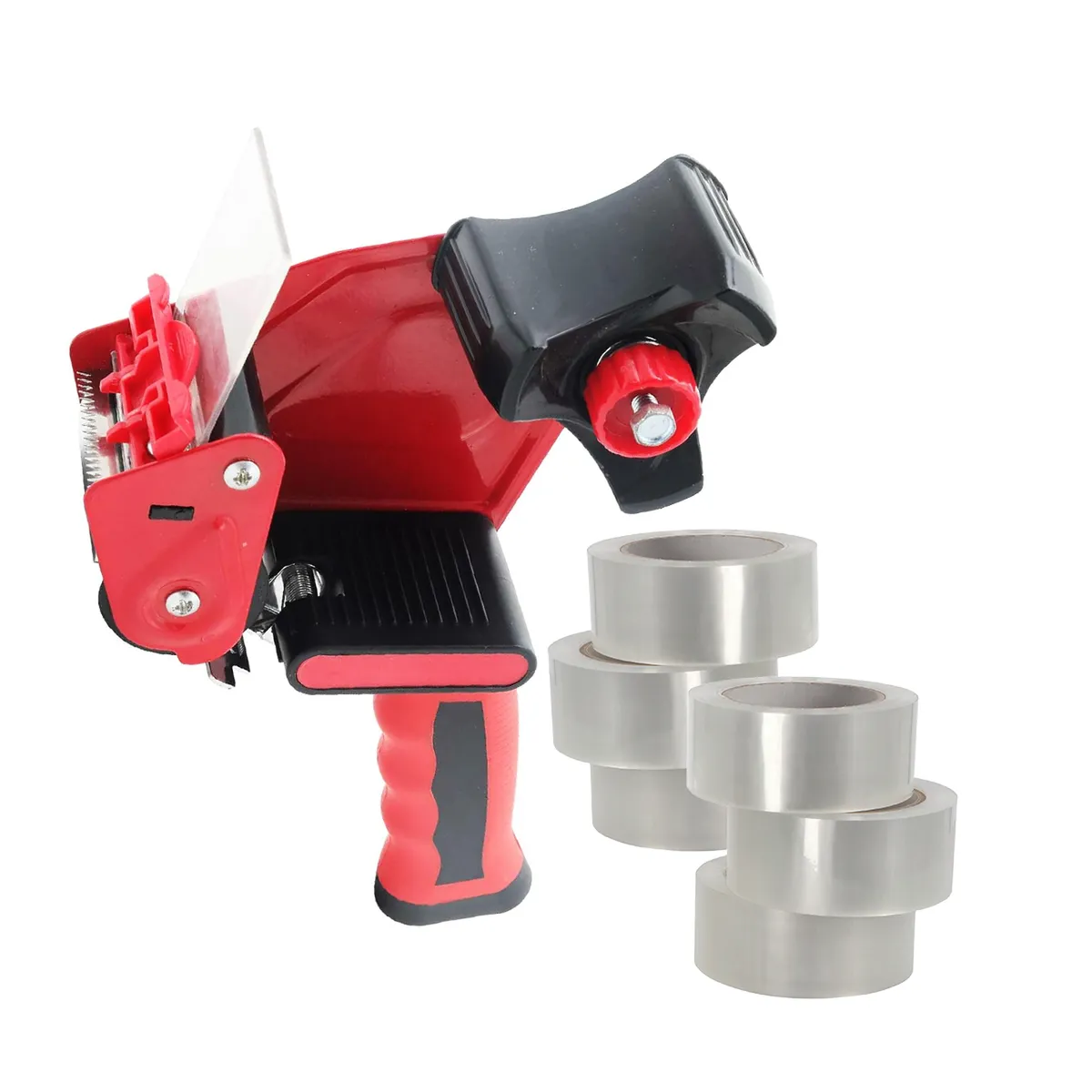 GENERICO - Dispensador Cinta Embalaje Pack Mayorista + 6 Cintas 100m - Rojo