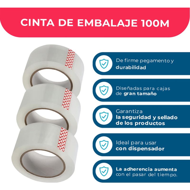 GENERICO - Dispensador Cinta Embalaje Pack Mayorista + 6 Cintas 100m - Gris