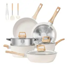 EVERSO - 12 Piezas Bateria De Cocina Ollas Granito Antiadherente Blanco