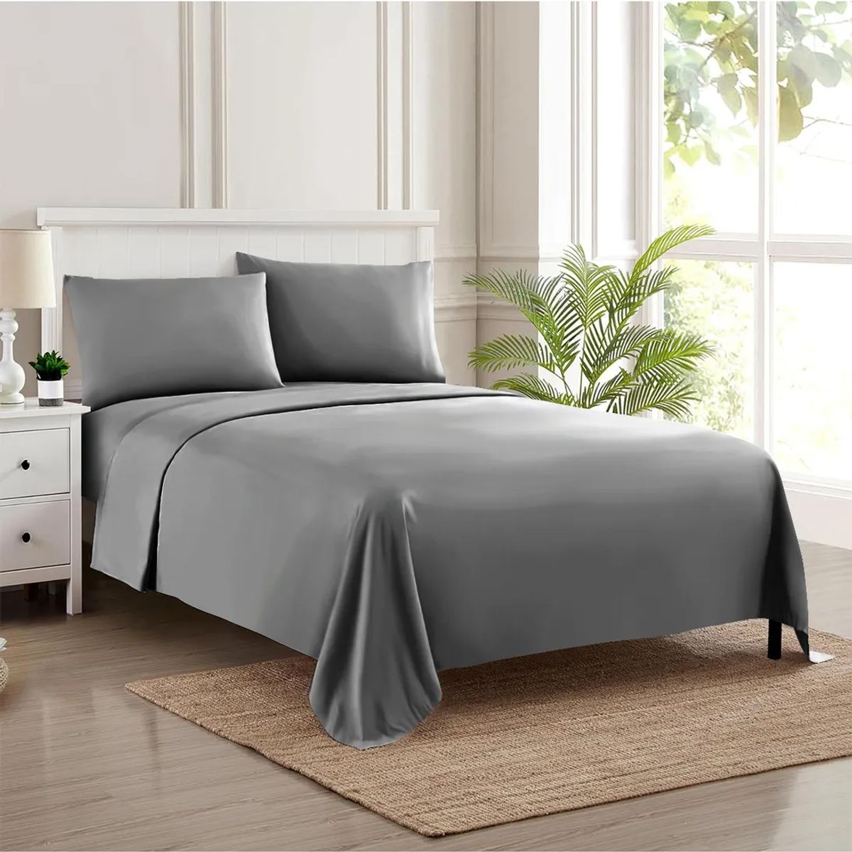 SUPERCENTER - Juego De Sábana 200 Hilos 1.5 Plazas 4 Piezas Gris