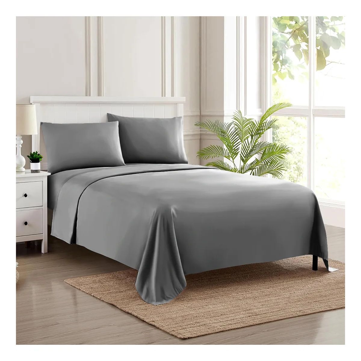 SUPERCENTER - Juego De Sábana 200 Hilos 1.5 Plazas 4 Piezas Gris