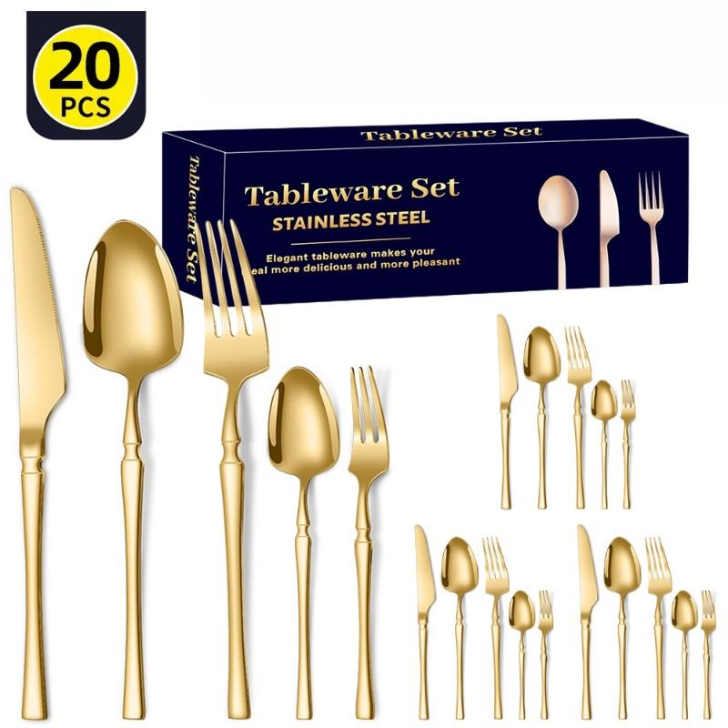 TIOZONEY - Conjunto de cubiertos dorados de 20 piezas