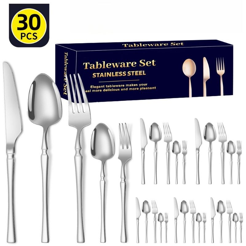 TIOZONEY - Conjunto de cubiertos plateados de 30 piezas