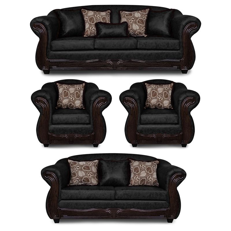 ADONIS LEUDH - Living 3+2+1+1 Estambul Envejecido Extra Grande Negro Con Pelitos