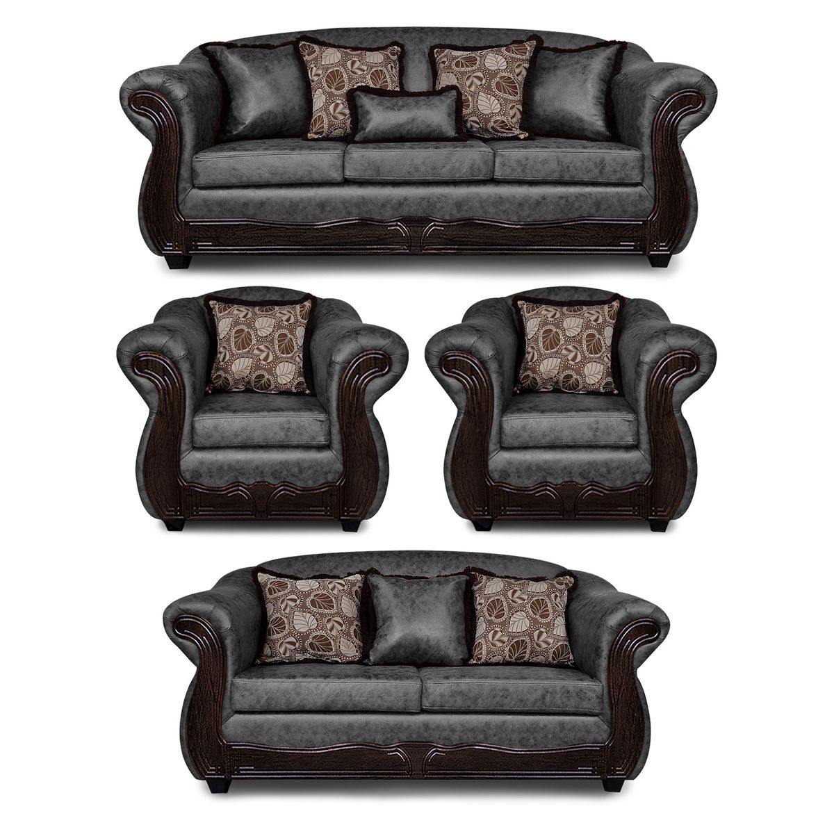 ADONIS LEUDH - Living 3+2+1+1 Estambul Envejecido Extra Grande Gris Con Pelitos