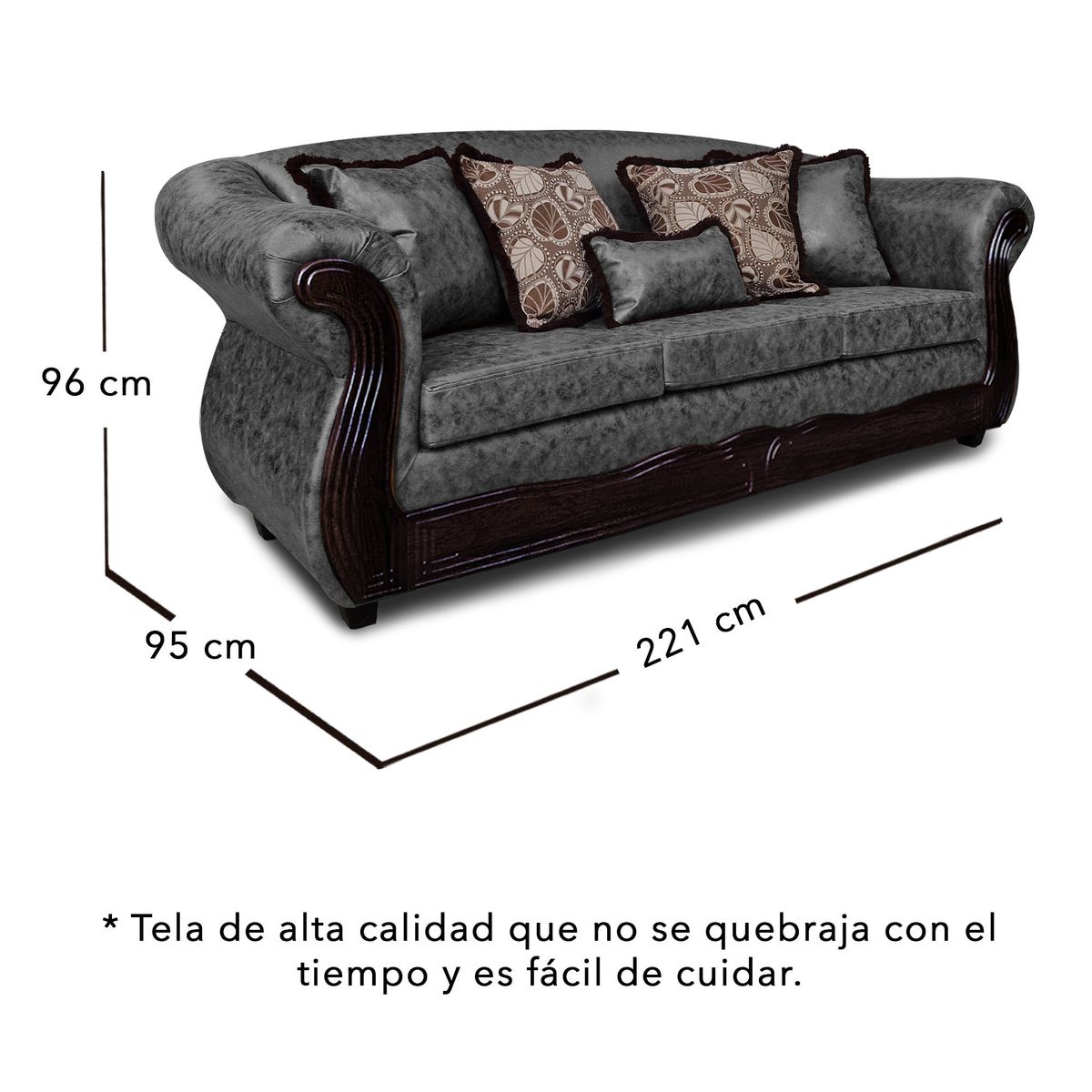 ADONIS LEUDH - Living 3+2+1+1 Estambul Envejecido Extra Grande Gris Con Pelitos