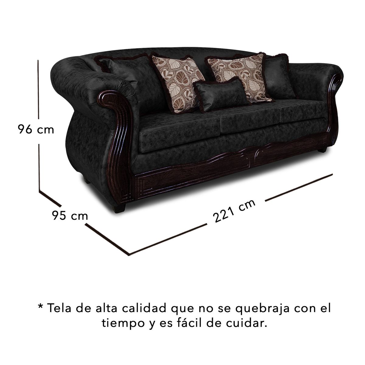 ADONIS LEUDH - Sofá 3 Cuerpos Estambul Envejecido Extra Grande Negro Con Pelitos