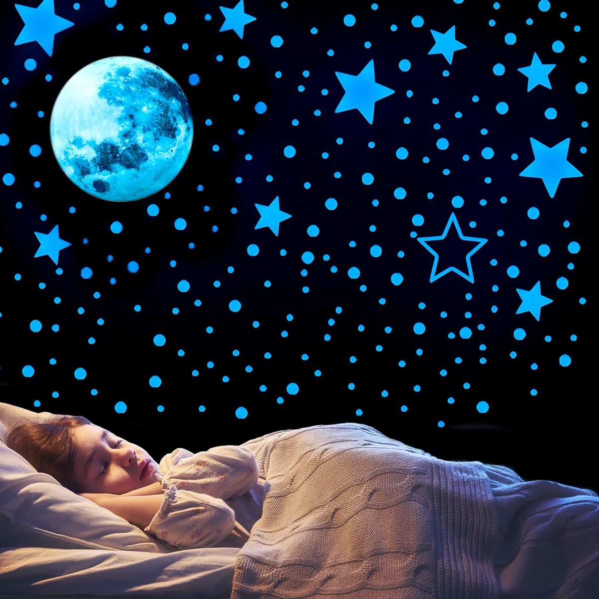 GENERICO - Azul Adhesivos Fluorescentes De Estrellas Y Lunas Brillant