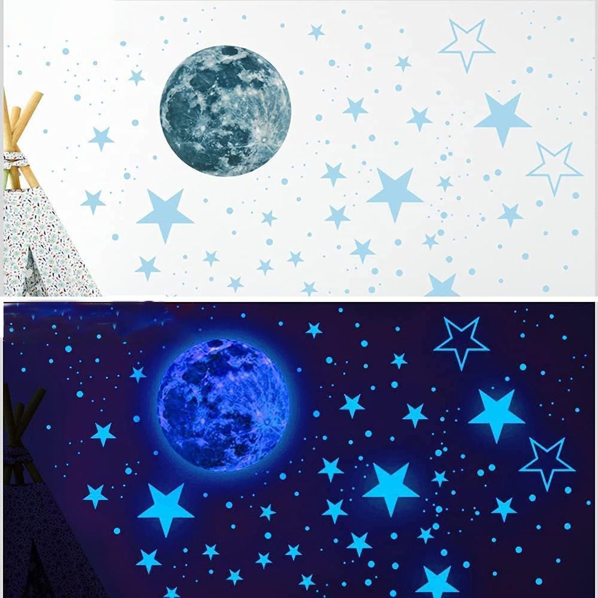 GENERICO - Azul Adhesivos Fluorescentes De Estrellas Y Lunas Brillant