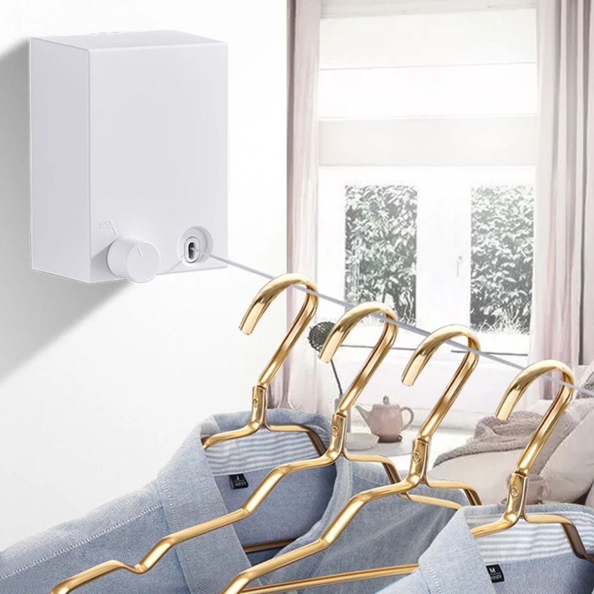 GENERICO - Tendedero Secador De Ropa Retráctil De Pared Cuerda De Acero