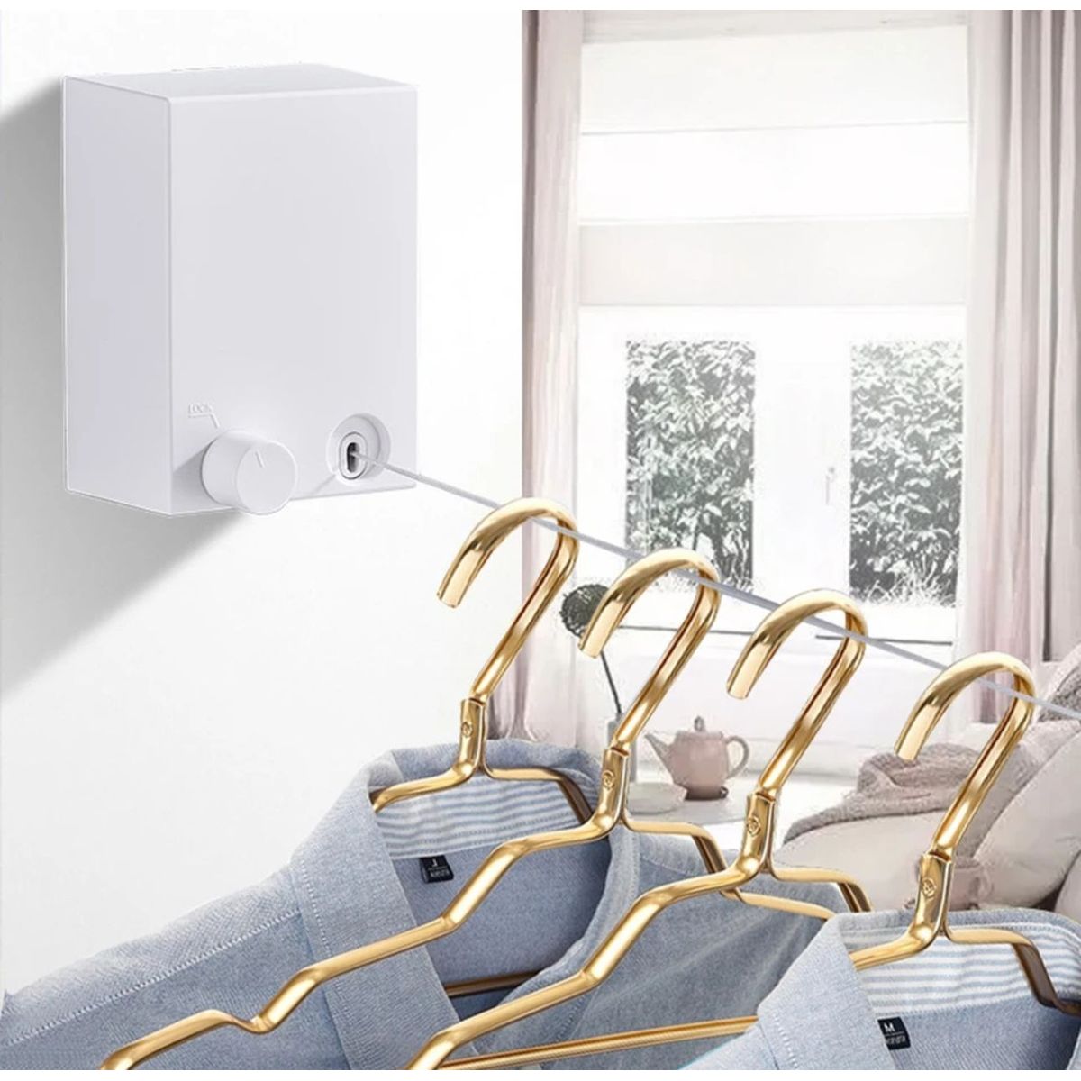 GENERICO - Tendedero Secador De Ropa Retráctil De Pared Cuerda De Acero