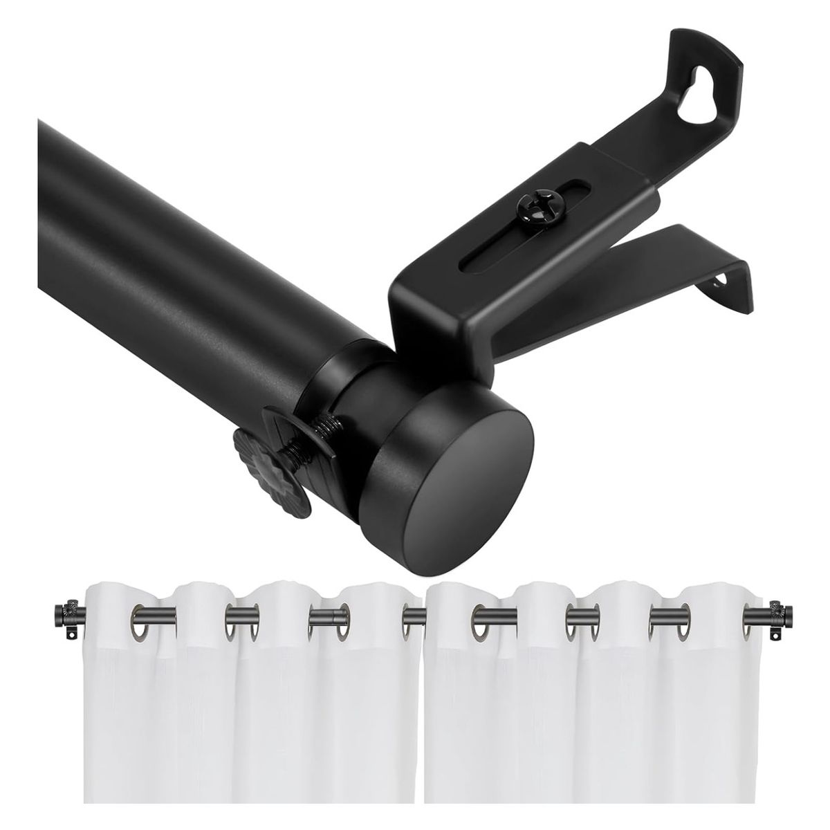 GENERICO - 80-120cm Juego De Barras De Cortina Retráctiles Negro