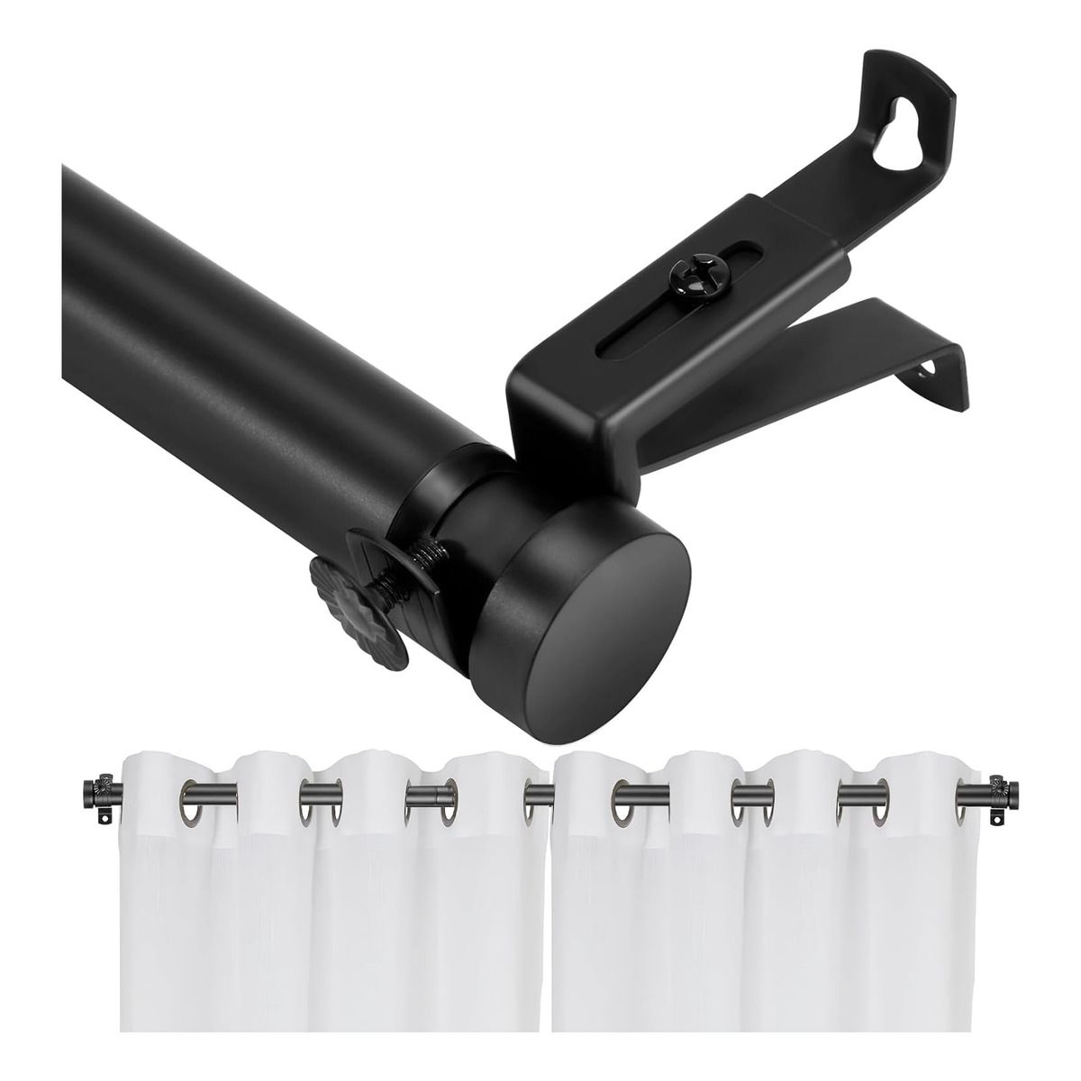 GENERICO - 80-120cm Juego De Barras De Cortina Retráctiles Negro