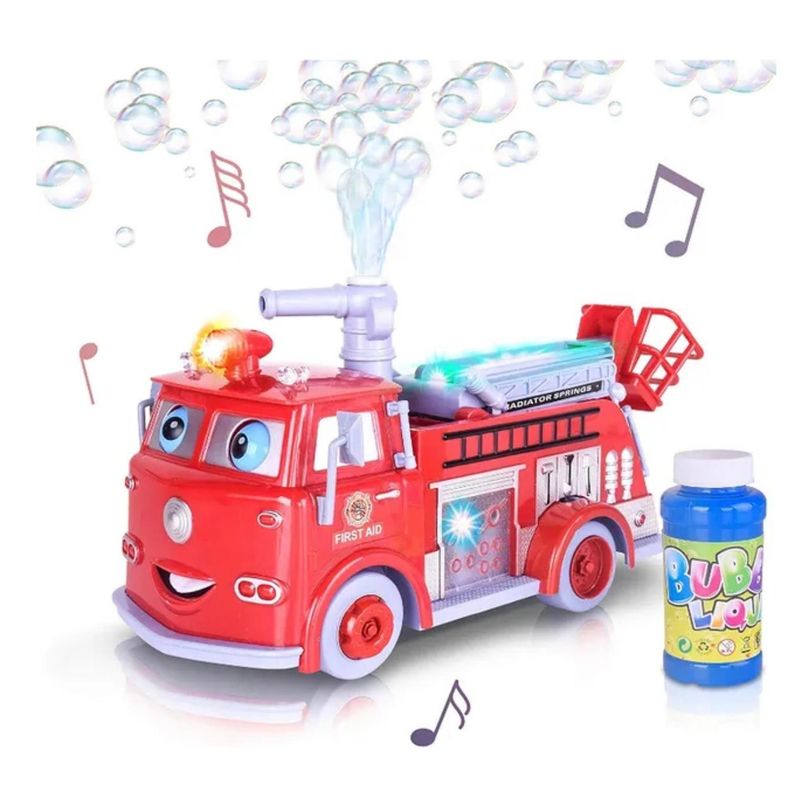 GENERICO - Lanza Burbujas Camión De Bombero Luz Sonido Juego Niños Color Rojo