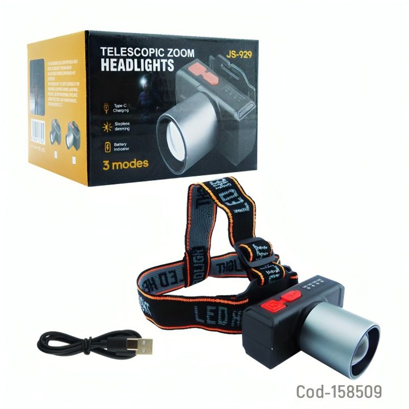 GENERICO - LINTERNA MINERO 1 LED MODJS-929 CON ZOOM RECARGABLE TYPE-C.