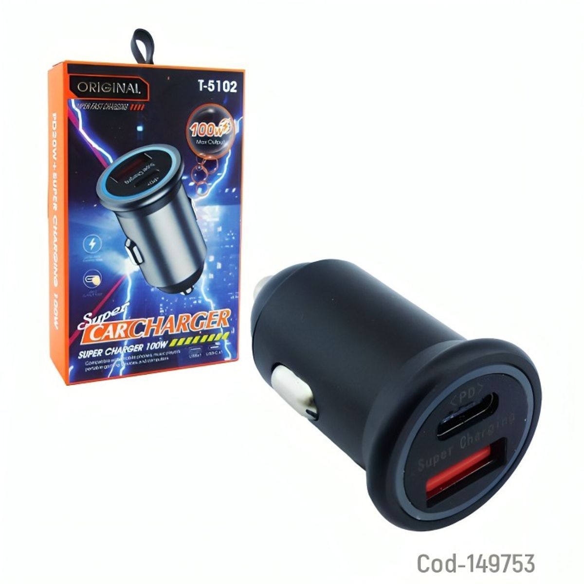 GENERICO - CARGADOR 1 USB Y 1PD TYPE-C 100W  MODT-5102 12V ALUMINIO AUTO