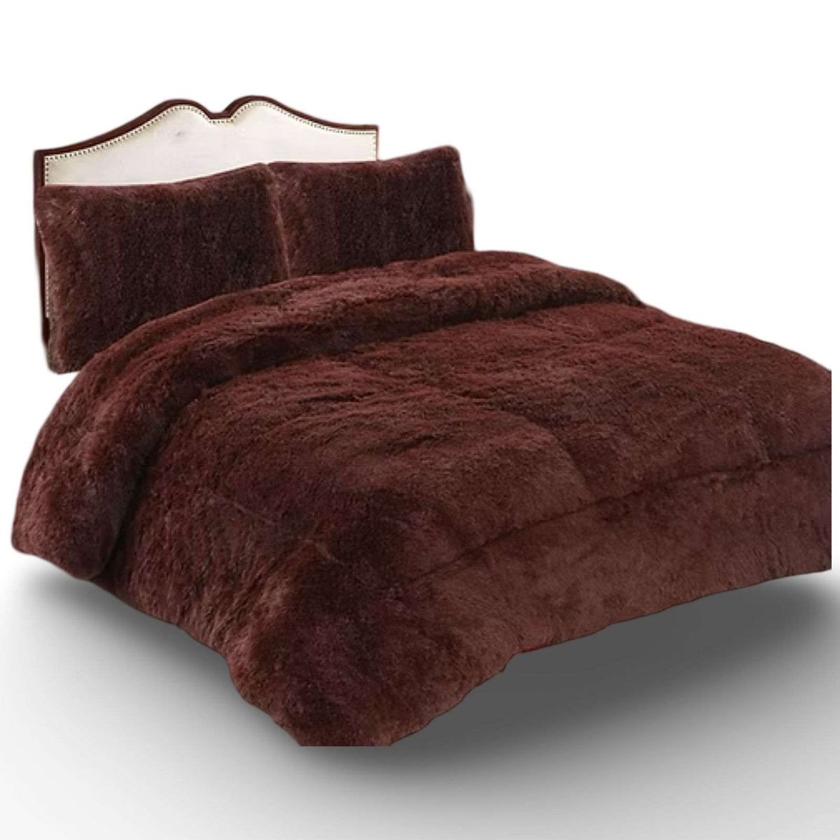 GENERICO - CUBRECAMA CON CHIPORRO PELUDO GRUESO PLAZA Y MEDIA CAFÉ