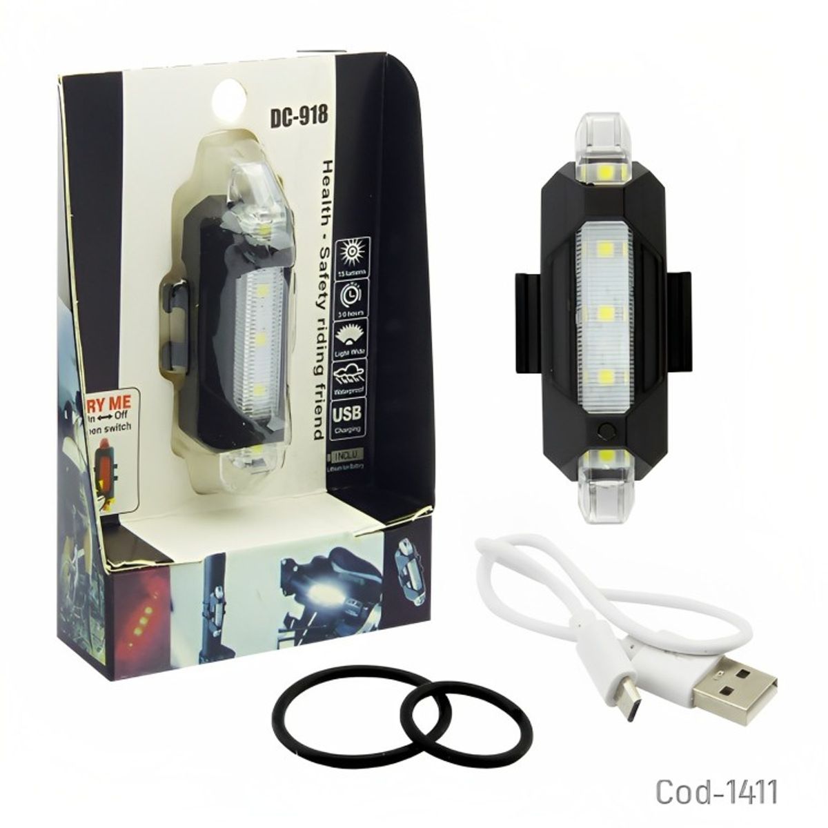 GENERICO - LUZ BICI DELANTERA 5 LED BLANCA 4 EFECTOS RECARGABLE CON USB