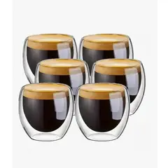 ATLAS - Juego 6 Tazas Café Vidrio Termico 80ml