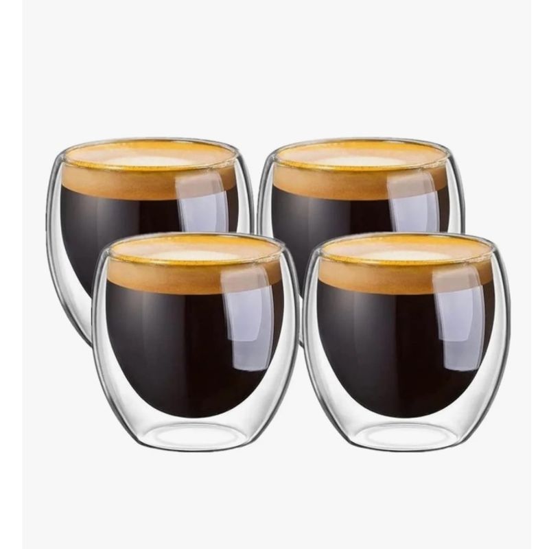 ATLAS - Juego 4 Tazas Café Vidrio Termico 80ml