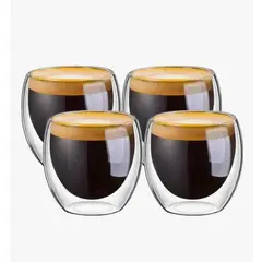 ATLAS - Juego 4 Tazas Café Vidrio Termico 80ml