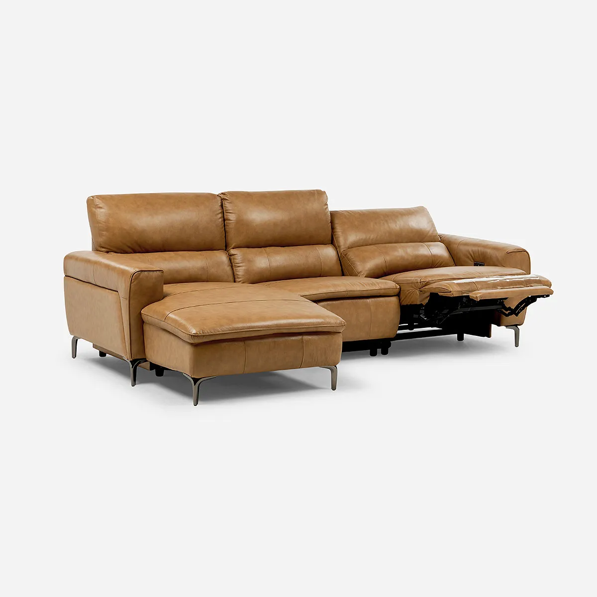 ROSEN - Sofá Reclinable Jensen Eléctrico Izquierdo Cuero Whiskey