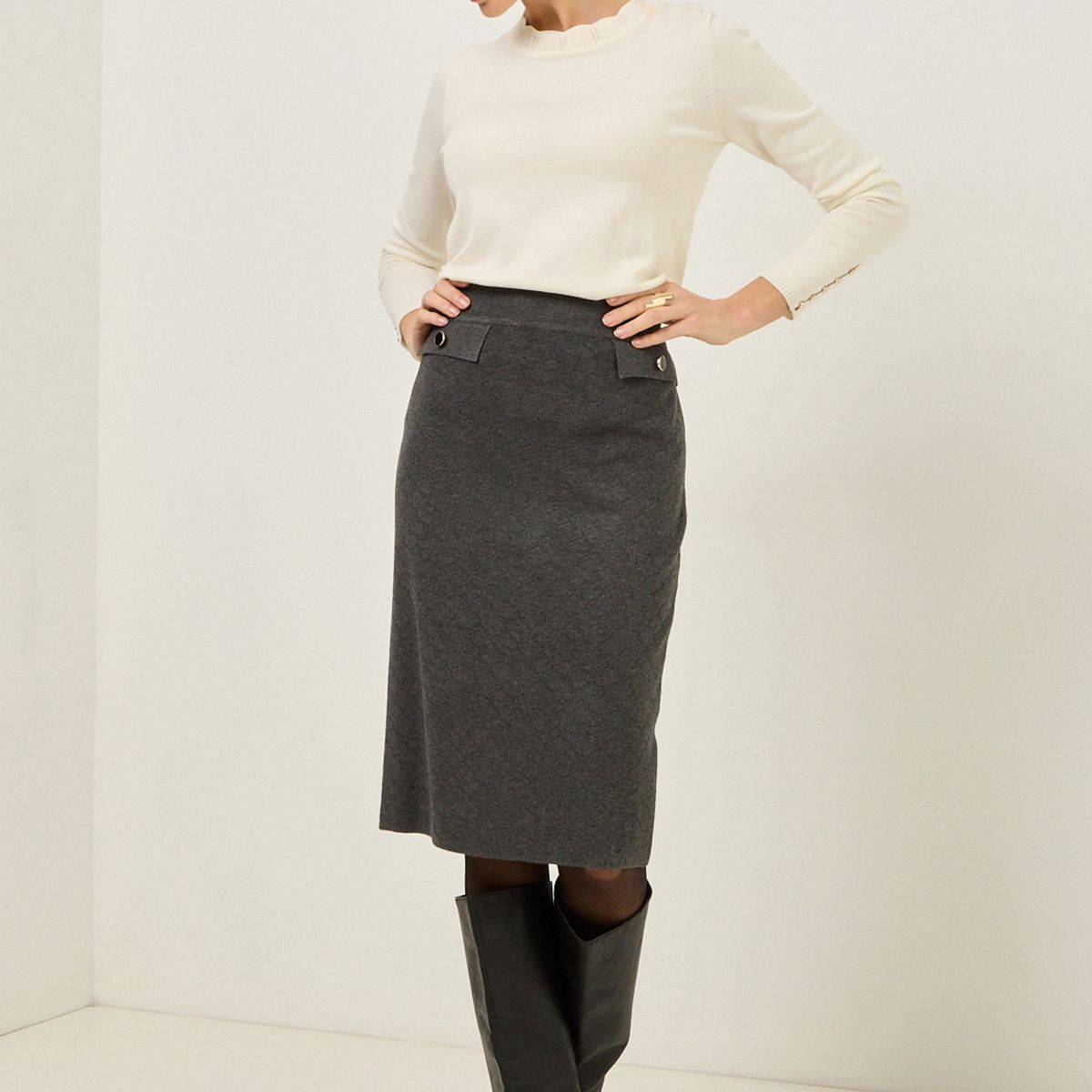 MA GRIFFE - Falda Larga Gris Marengo Mujer Magriffe