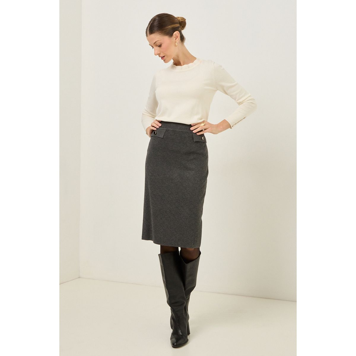 MA GRIFFE - Falda Larga Gris Marengo Mujer Magriffe