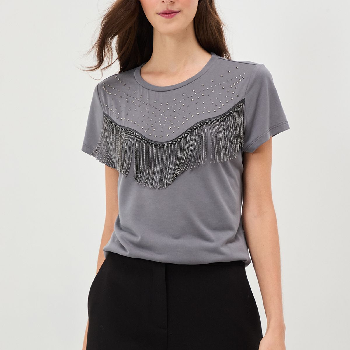 IO - Polera Manga Corta Gris Marengo Mujer Io