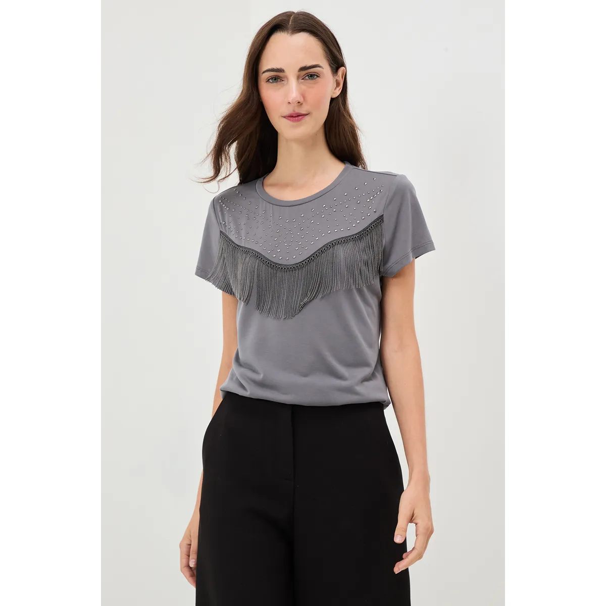 IO - Polera Manga Corta Gris Marengo Mujer Io