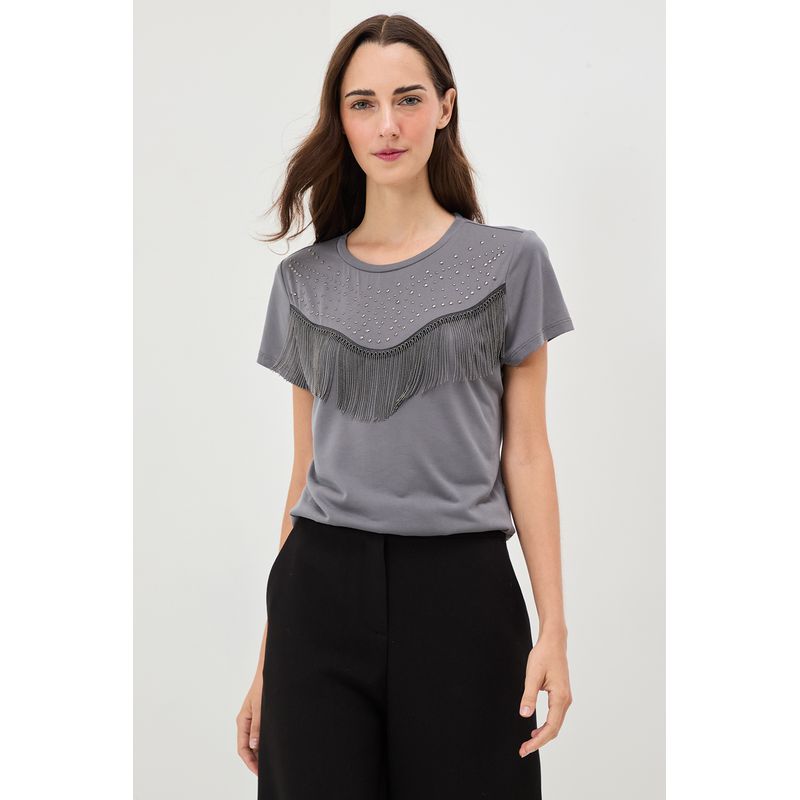 IO - Polera Manga Corta Gris Marengo Mujer Io