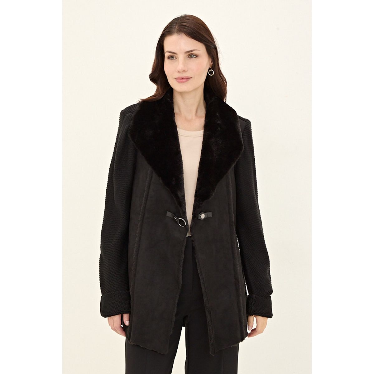 MA GRIFFE - Abrigo Negro Mujer Magriffe