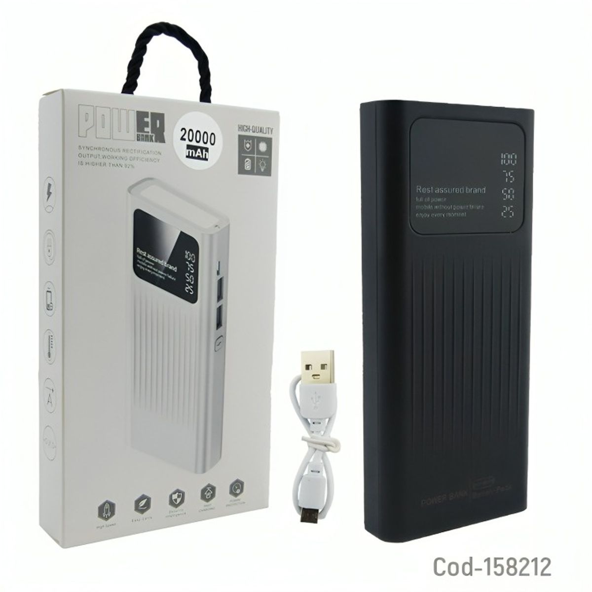 GENERICO - BATERIA EMERGENCIA 2 USB 20000 MAH CON LINTERNA INDICADOR DE CARGA