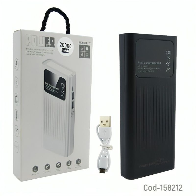 GENERICO - BATERIA EMERGENCIA 2 USB 20000 MAH CON LINTERNA INDICADOR DE CARGA