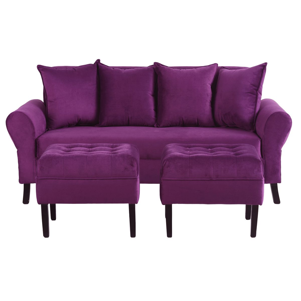 BODEVIR - Sofa Lua 3C+2 Pouf Felpa 20 Morado