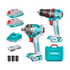 TOTAL TOOLS - Kit Taladro Percutor 66Nm + Llave Impacto 400Nm 20V + Accesorios Total
