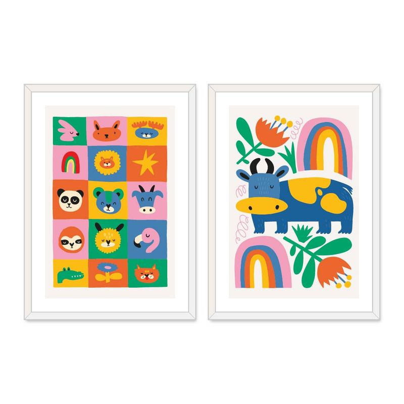 ALCUADRADO - Set Doble Cuadros, Dúo Infantil 4 Toro, Blanco, 50x40 cm