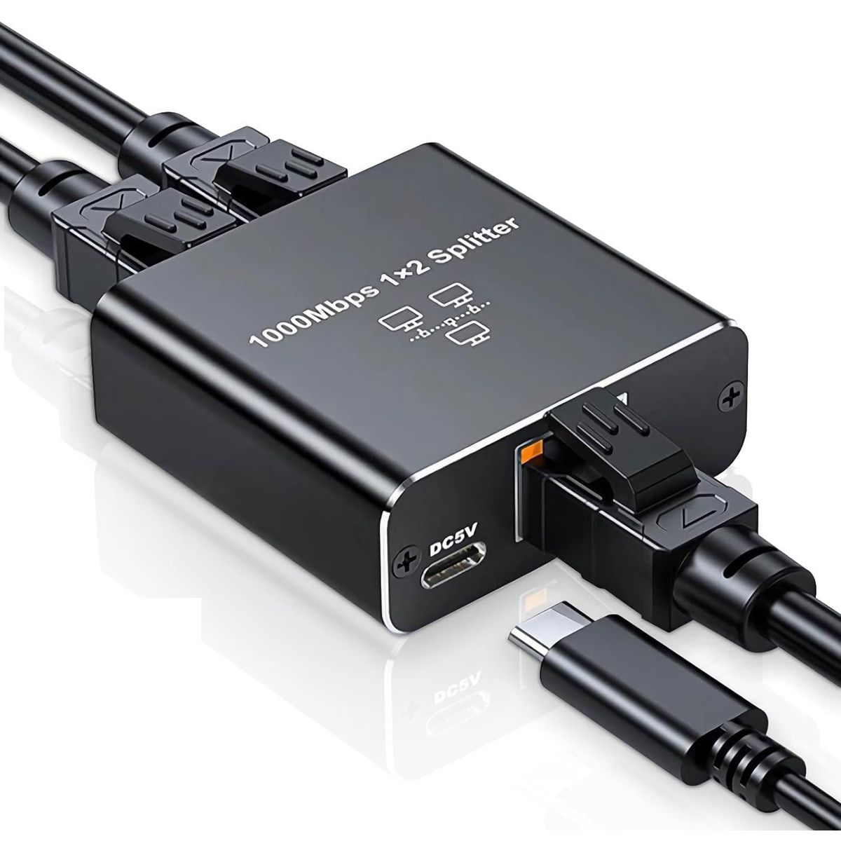 GENERICO - Hub Ethernet Splitter Divisor Gigabit 1000 Mbps Rj45 1x2