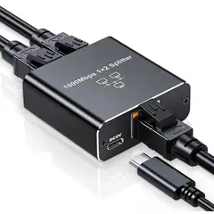 GENERICO - Hub Ethernet Splitter Divisor Gigabit 1000 Mbps Rj45 1x2