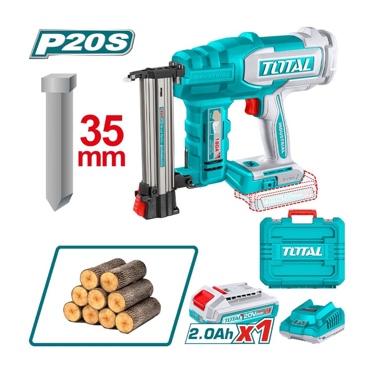 TOTAL TOOLS - Clavadora Inalámbrica 35mm 20V + Batería y Cargador Total