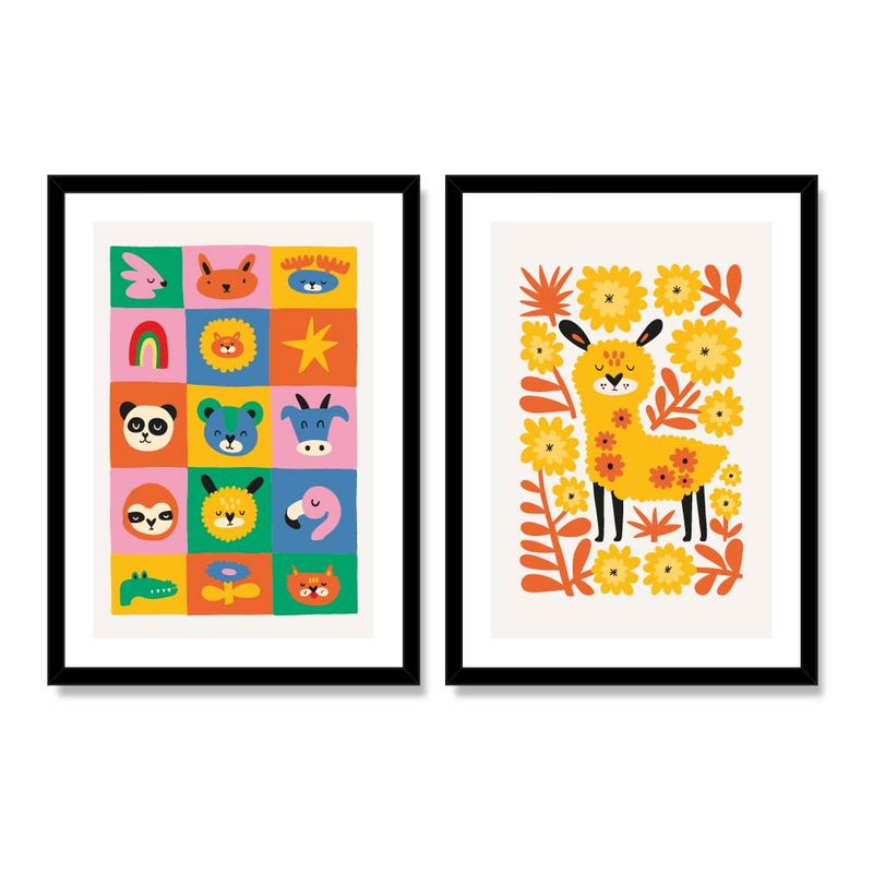 ALCUADRADO - Set Doble Cuadros, Dúo infantil 6 Oveja, Negro, 50x40 cm.