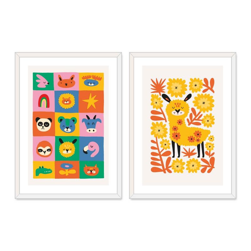 ALCUADRADO - Set Doble Cuadros, Dúo infantil 6 Oveja, Blanco, 70x50 cm