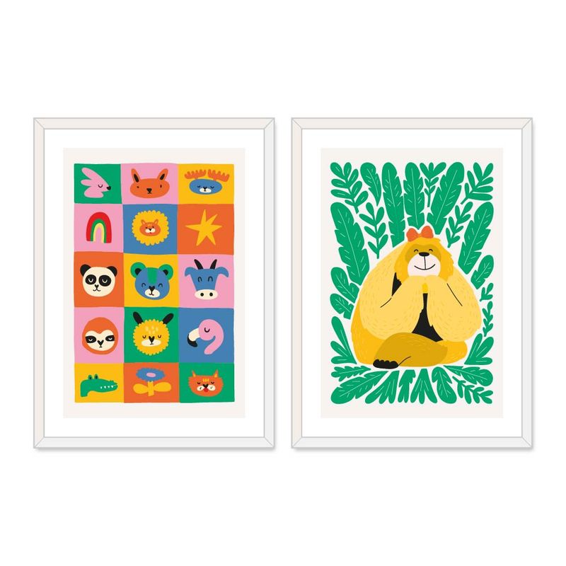 ALCUADRADO - Set Doble Cuadros, Dúo infantil 7 Orangután, Blanco, 50x40 cm