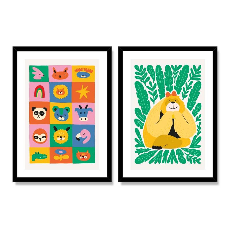 ALCUADRADO - Set Doble Cuadros, Dúo infantil 7 Orangután de Borneo, Negro, 70x50 cm.