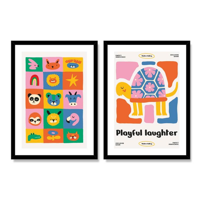ALCUADRADO - Set Doble Cuadros, Dúo infantil 8 Tortuga, Negro, 50x40 cm